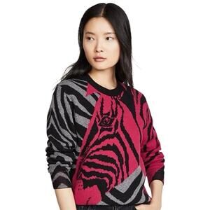 Rag & Bone Zebra Cashmere Sweater Pink Gray Black Animal Print L